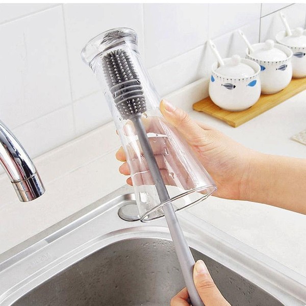 Escova de garrafa de leite de silicone, limpador de vidro, ferramenta de limpeza de cozinha, alça longa, garrafa de bebida, escova de limpeza de copo de vidro