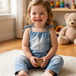 MACACÃO JEANS MENINA  AZUL JEANS TIME KIDS - 6829