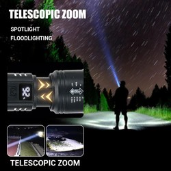 Forte Poder Lanternas LED, Tocha Tática, Display Luz, Carregamento USB, Camping, Pesca, Lanterna Zoom de Emergência, 2000LM, Alta