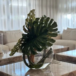 Vaso Moon com Folha de Monstera e Madeira de Deriva