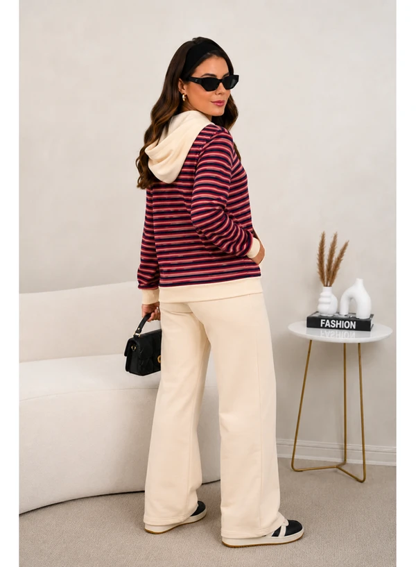 Conjunto Calça Moletom com Casaco Moletinho Listra