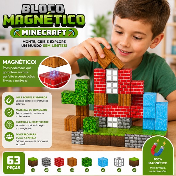 Bloco Magnético Minecraft – 63 peças
