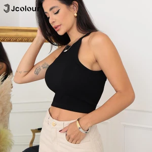 Cropped Feminino Canelado Gola Alta Sem Mangas