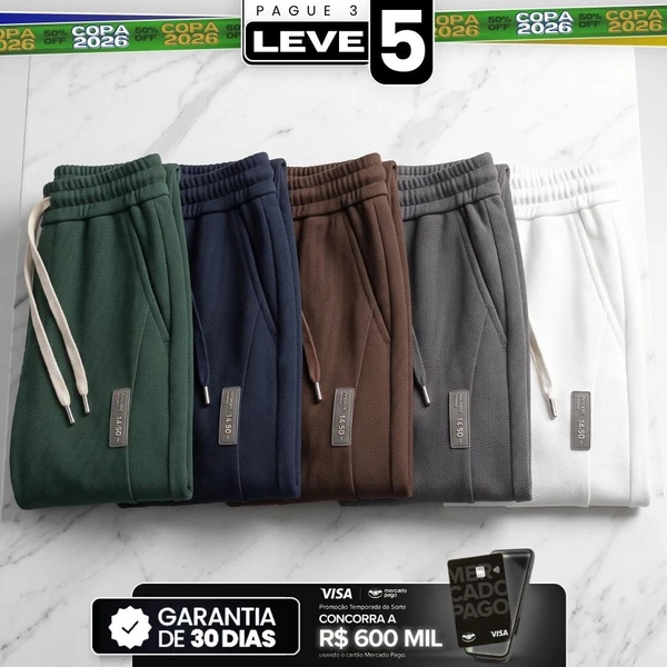 [Pague 3 Leve 5] Calça Apex Masculina em Algodão Texturizado e Poliéster de Alta Resistência