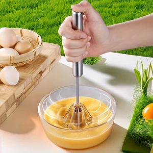 Batedor de ovos de aço inoxidável, misturador semiautomático durável para mistura de creme de ovo sem esforço, agitação e batida para cozimento de cozinha