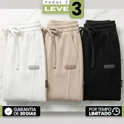 [Pegue 2, Leve 3!] Calça Rizon Masculina em Veludo Cotelê de Modelagem Jogger com Ajuste Frontal e Emblema Emborrachado