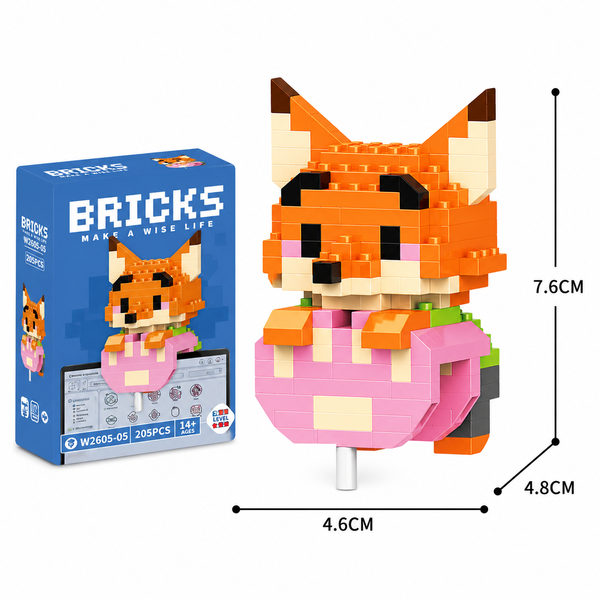 Mini Blocos de Montar Raposa Pixelado Colecionável - 202 Peç