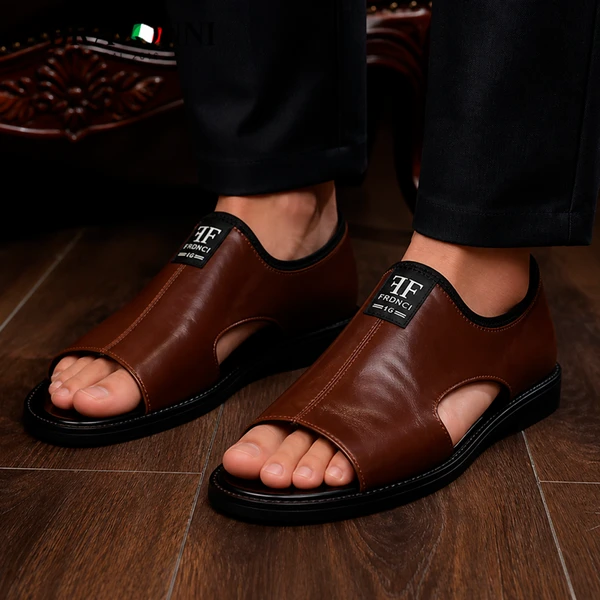 [COMPRE 1 E LEVE 2] Sandália Masculina em Couro – Elegante, Macia e e Respirável