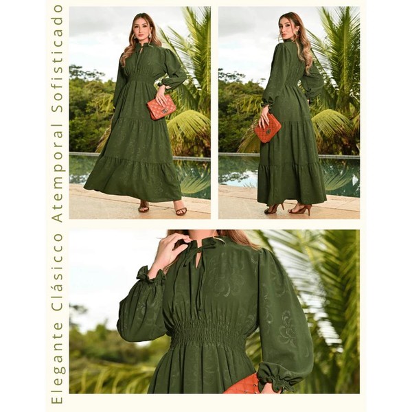 Vestido Longo Feminino Manga Longa Bufante 