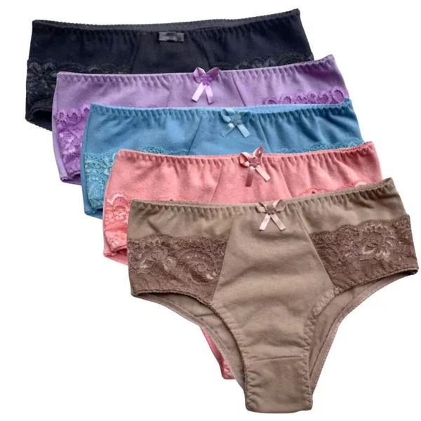 Kit com 5 Calcinha Algodão Conforto Cinta Renda Alta