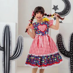 Vestido Junino - Xadrez Floral Com Coração Bordado 