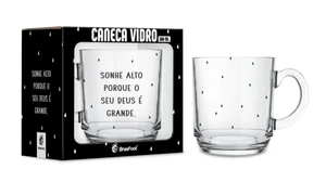 CANECA VIDRO ELEGANCE 300ML - SONHE ALTO SEU DEUS É GRANDE