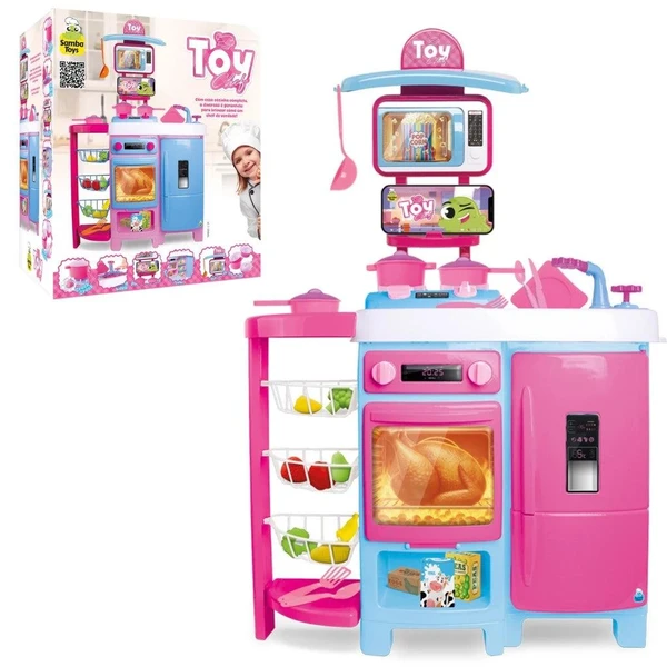 Mega Cozinha Infantil Completa 92cm C/ Acessórios Geladeira Forno Fruteira