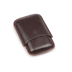 Porta 3 Charutos em Couro Nerone 3F - Marrom com Borda Laranja