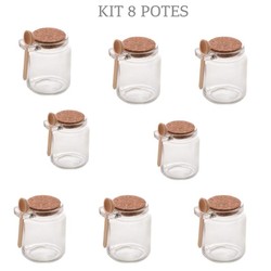 Kit 8 Potes Temperos Com Tampa Rolha e Colher