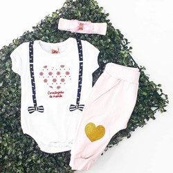 6640 CONJUNTO BODY E CALÇA CORAÇÃOZINHO BRANCO ROSA  LIVY