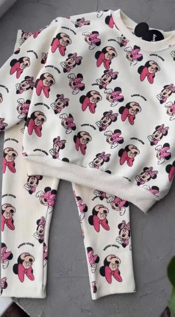 Conjunto - Blusa Moletom e Calça Canelada - Minnie - Branco 