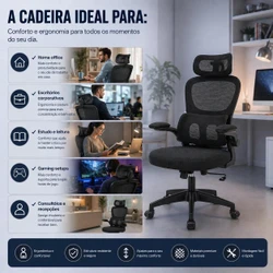 Cadeira de Escritório Presidente Ergonômica com Apoio Lombar Regulável — Home Office