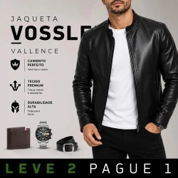 [LEVE 2 PAGUE 1] Jaqueta Masculina Vossler em Couro Legítimo Premium +BRINDES: Relógio, Cinto e Carteira
