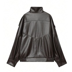 Jaqueta Feminina Oversized Couro Eco Gola Alta Estilo Europeia Vintage Premium Vynara
