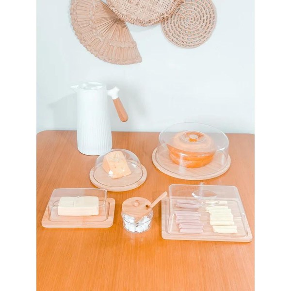 Kit Garrafa Térmica+Boleira+Queijeira+Porta Frios+Manteigueira+Açucareiro Bambu