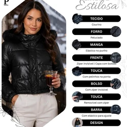Jaqueta Puffer Feminina De Couro Forrada com Pelinho