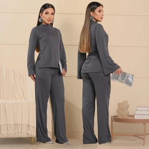 Conjunto Feminino Blusa Gola Alta Manga Longa Flare Mais Calça Pantalona Elegante Inverno Frio