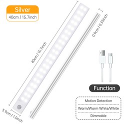 Sensor de movimento sem fio LED Night Light, USB lâmpada recarregável, armário, armário, armário, sob retroiluminação, cozinha