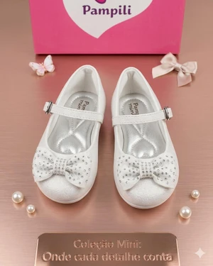 SAPATO PAMPILI 04 ANGEL INFANTIL BRANCO TEC 04928 (MANCHADO)