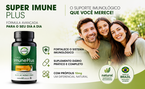 Suplemento Super Imune Plus 490 mg - 10 mg de Própolis + Vitaminas e Minerais Essenciais Premium - 60 Cáps.