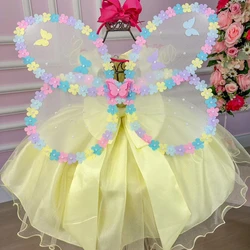Vestido Fantasia Luxo - Jardim Encantado Amarelo - Acompanha Asa