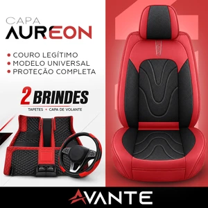 Kit Completo de Capas para Banco de Carro Aureon em Couro Legítimo Universal 5 Lugares Com Airbag + Tapetes e Capa de Volante