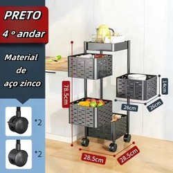 Cesto Carrinho Organizador Multiuso Decoreção 4 Prateleiras com Rodinhas Dobravel METAL