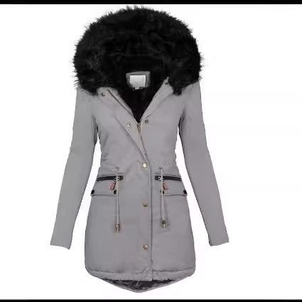casaco parka outono inverno gola de pele com capuz de ziper