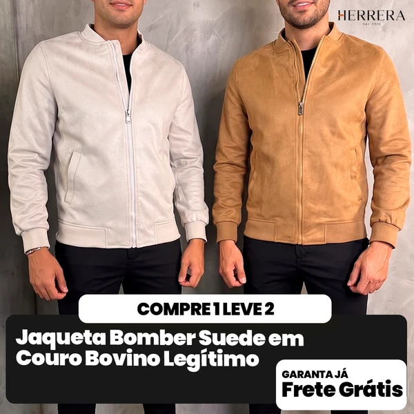 [COMPRE 1 E LEVE 2] Jaqueta Bomber Suede em Couro Bovino Legítimo