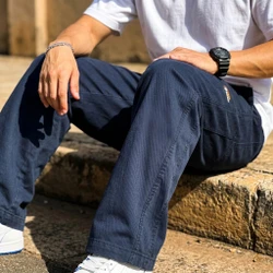 [Leve 4, Pague Só 2!] Calça Tarkus Masculina em Algodão de Alta Densidade de Corte Reto com Costura Dupla Lateral e Cós Ajustável