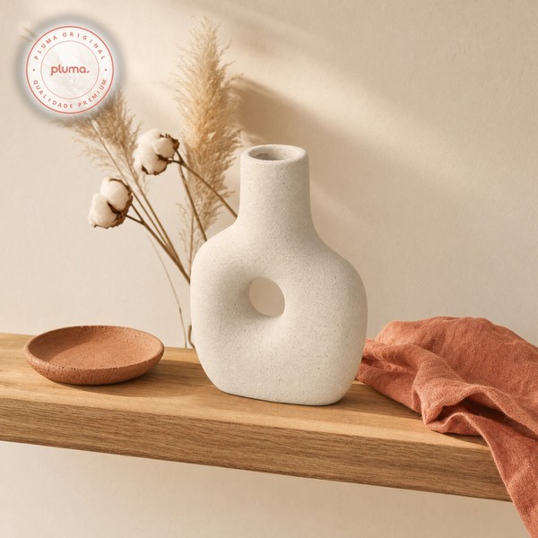 Vaso de Cerâmica Mikonos Circular Branco 17cm
