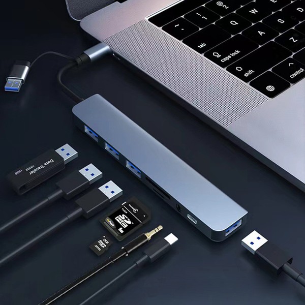 8 em 2 usb + tipo c hub docking station com adaptador de entrada de áudio de 3.5mm leitor de cartão micro sd portátil tablet conversor de disco de telefone