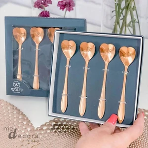 Conjunto 4 Colheres Aço Inox P/Chá Heart Dourado