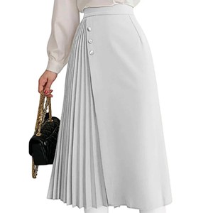 Saia Plissada Alfaiataria Com Botão Moda Evangelica Estilo Coreano