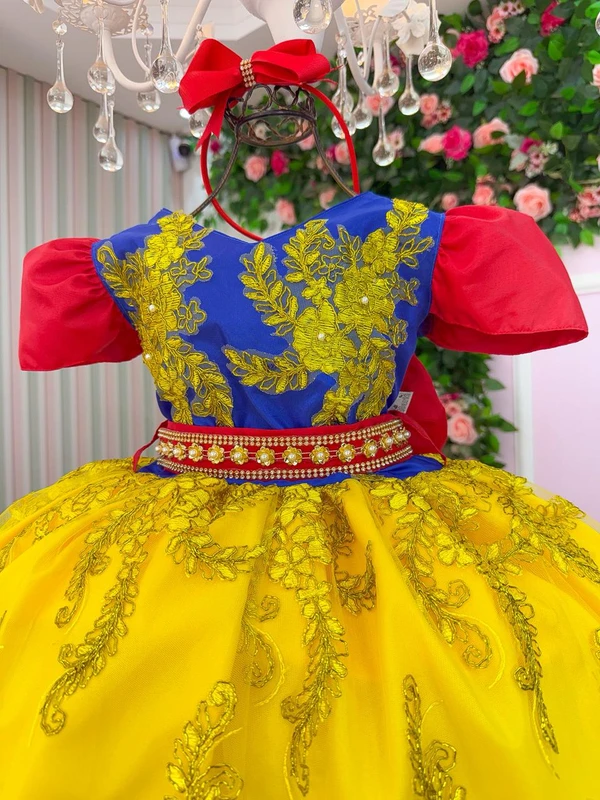 Vestido Temático Luxo Bordado - Branca de Neve  