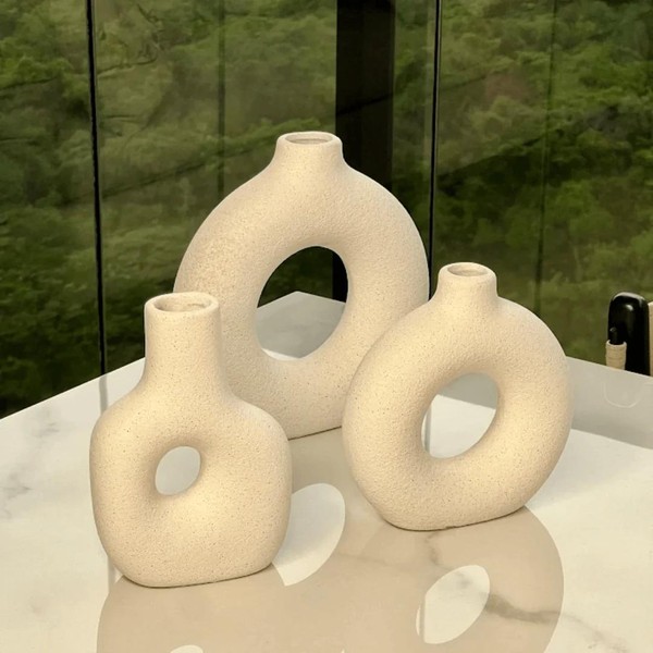 Vaso de Cerâmica Mikonos Redondo Branco 21cm
