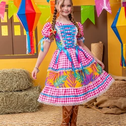 Vestido Junino – Xadrez Com Laço - Rosa e Azul 