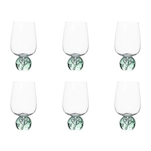 Jogo 6 Taças Base Esfera Verde e Transparente 580ml