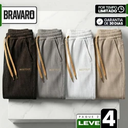[Leve 4, Pague Só 2!] Calça Bestout Masculina em Veludo Cotelê e Algodão de Ajuste Ergonômico com Cordão de Tração Contrastante