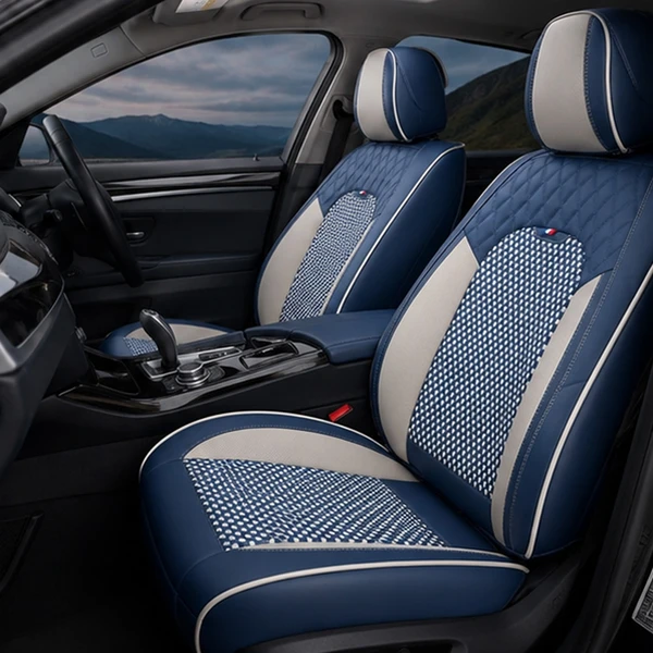 Kit Completo de Capas para Banco de Carro Reverse em Couro Legítimo Universal 5 Lugares Com Airbag + Tapetes e Capa de Volante