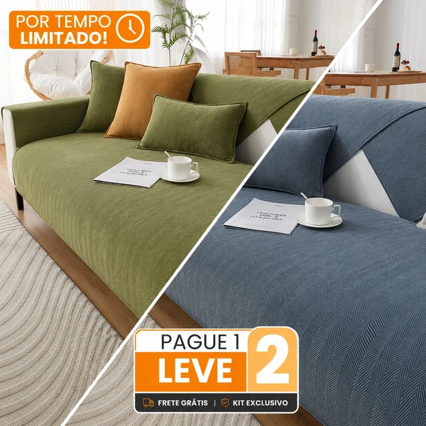 [PAGUE 1, LEVE 2] Kit Mônaco - Capa em Chenille com Escudo Anti-Manchas e Anti-Odor + 2 Almofadas de Brinde
