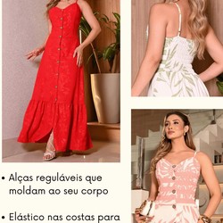 Vestido Estampado Longo Soltinho com Alcinha Regulável Moda Feminina Casual