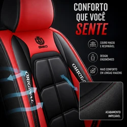 Kit Completo de Capas para Banco de Carro Velox  em Couro Legítimo Universal 5 Lugares Com Airbag + Tapetes e Capa de Volante