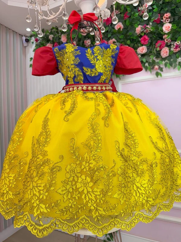 Vestido Temático Luxo Bordado - Branca de Neve  